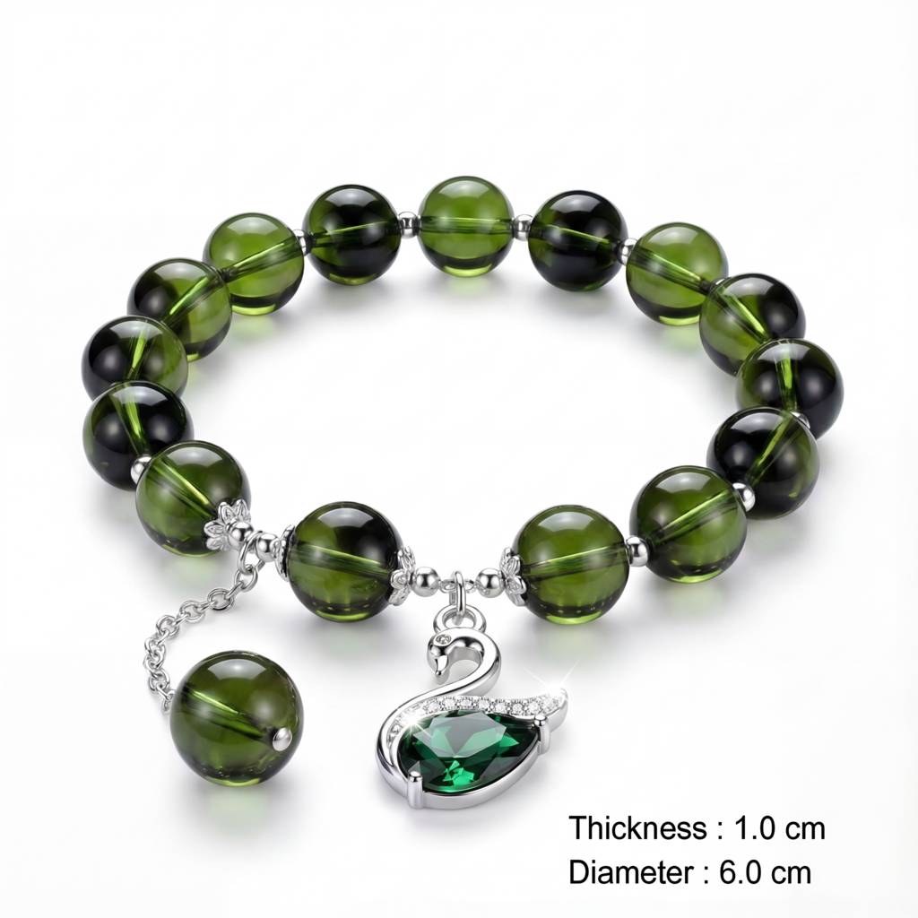 Korean Emerald Swan Deep Green Beaded Bracelet : YUFSBR217