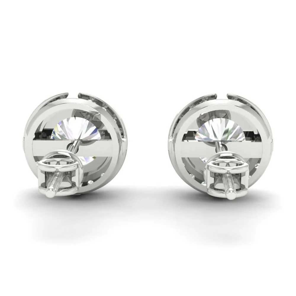 Round Cut Moissanite Halo Stud Earrings 14K Gold Plated : FJ_082