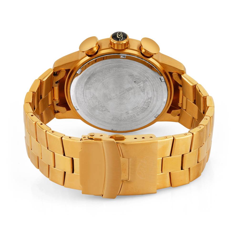 Men'S Round Chronograph Premium Gold Watch, Silver/Grey Dial, Metal Strap, Day, Date & 24-Hour Sub-Dials, 5Atm W : F914GGMGOLD