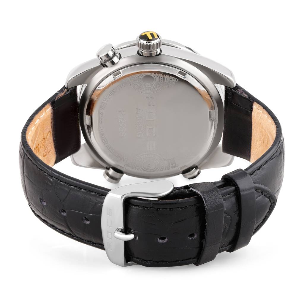 Men'S Analog-Digital Chronograph Sport Watch – Black Dial, (Ana Digi) Silver Stainless Steel Case, Genuine Leat : F924GSLBLACK