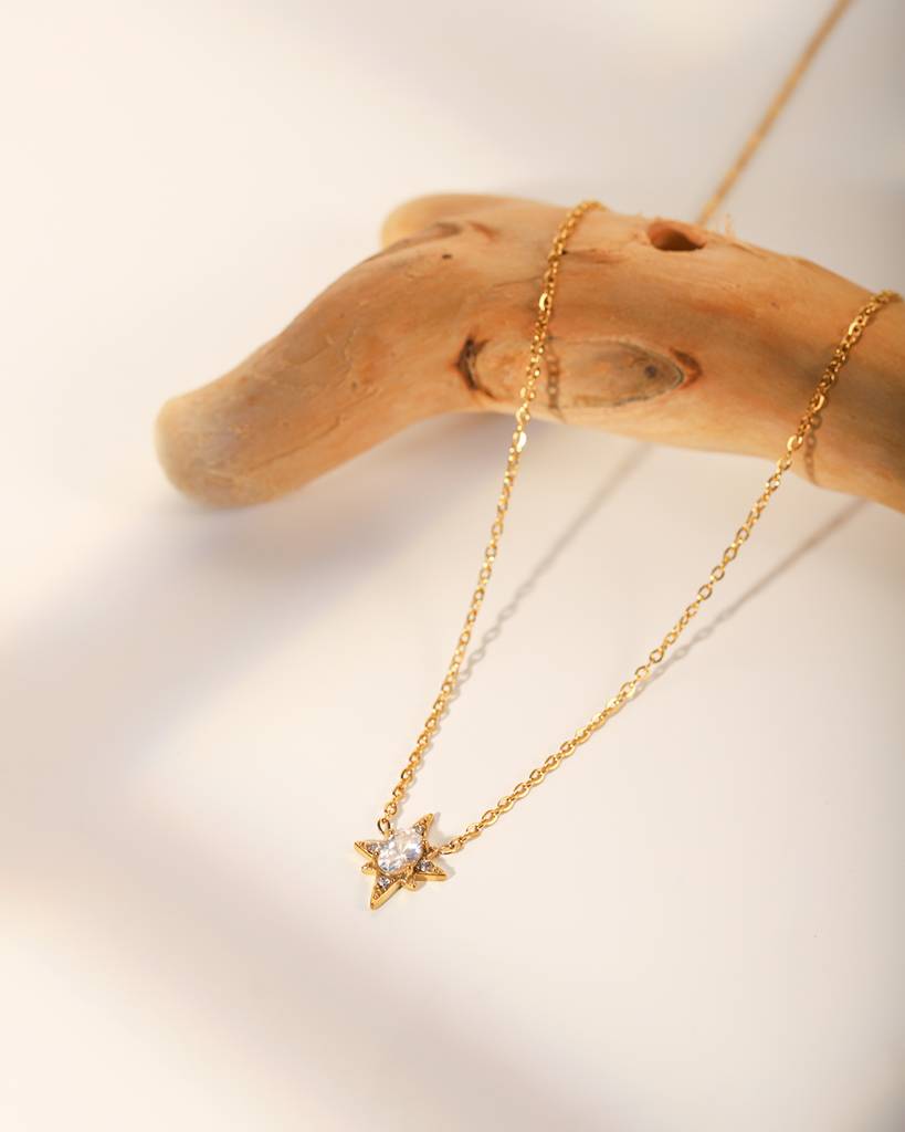 18Kt Gold Plated Octogonal Star Pendant Neckalce, Celest : INCELEST