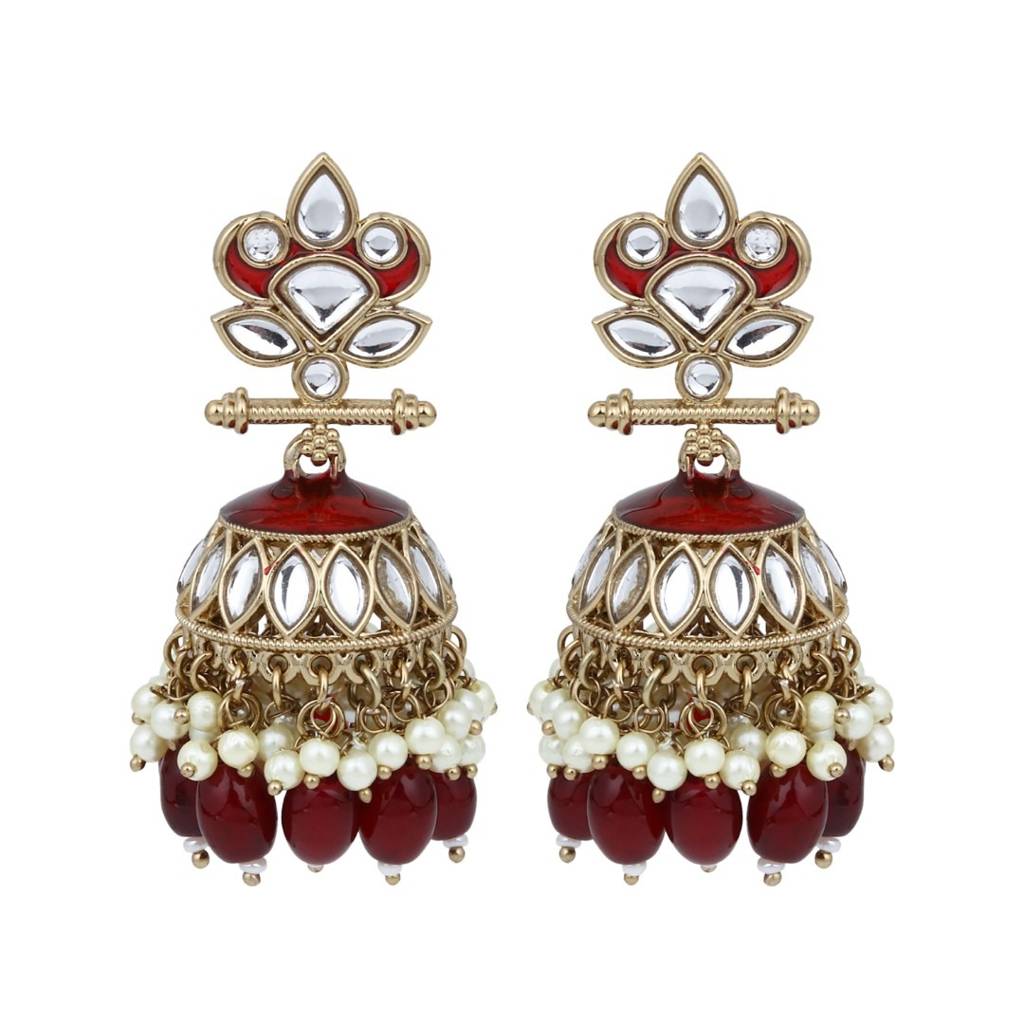 Gold Plated Kundan & Meenakari Jhumka Earrings : S24FAER411RED