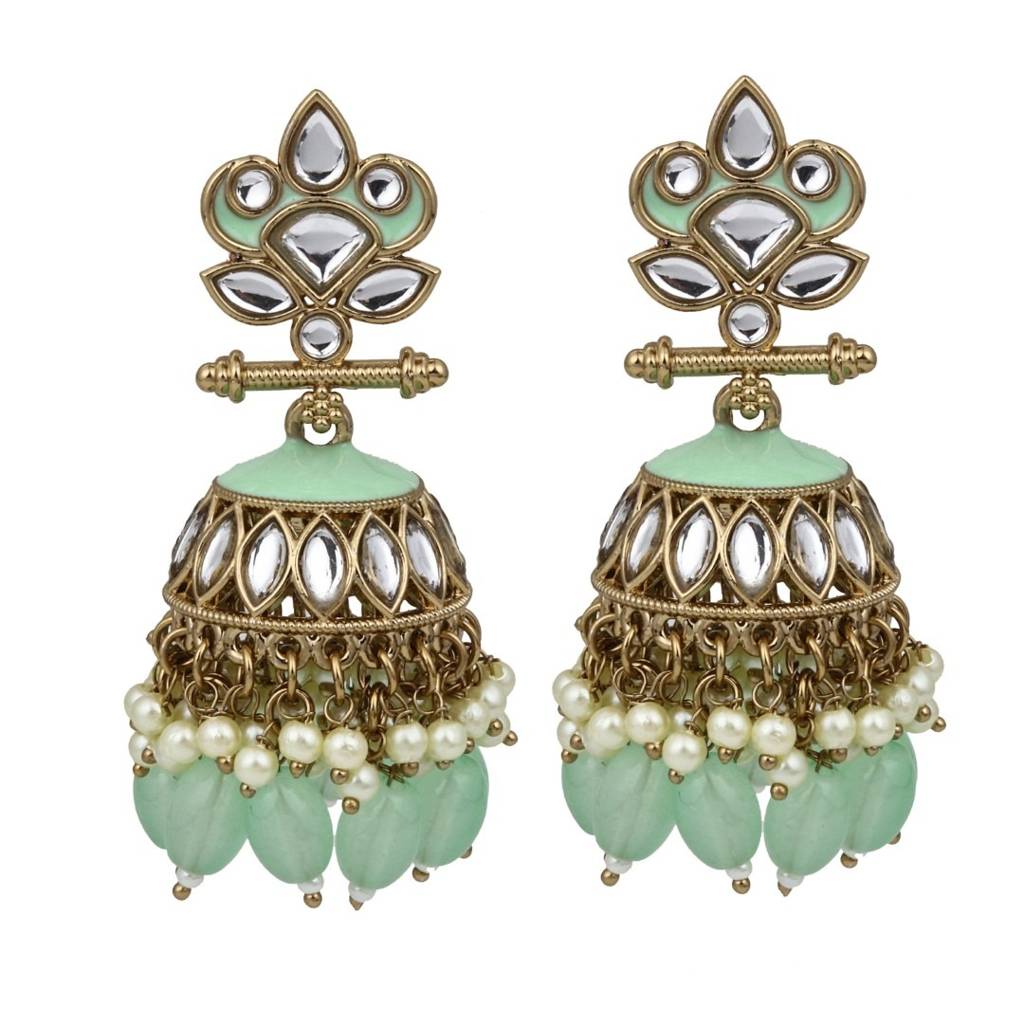 Gold Plated Kundan & Meenakari Jhumka Earrings : S24FAER411SGRN