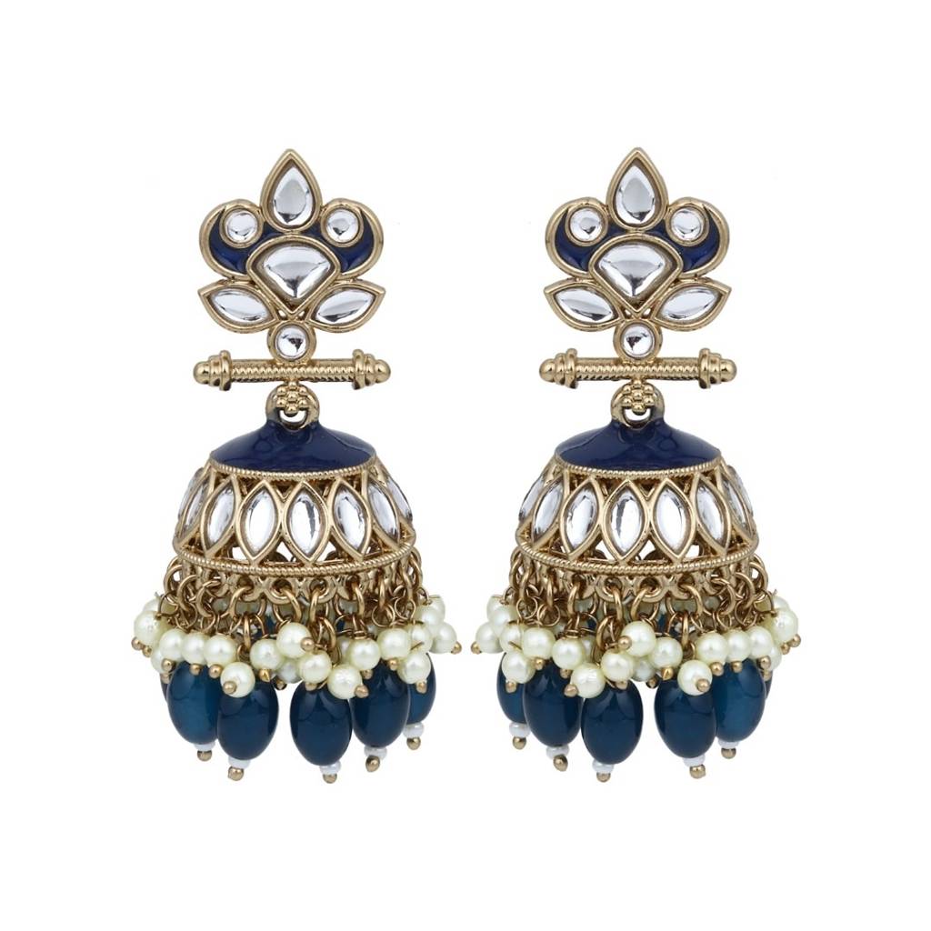 Gold Plated Kundan & Meenakari Jhumka Earrings : S24FAER411BLU