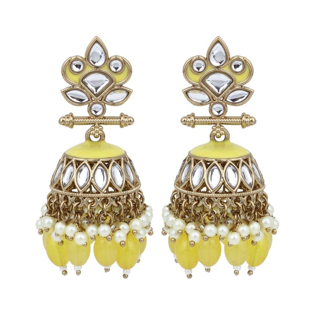 Gold Plated Kundan & Meenakari Jhumka Earrings : S24FAER411YLW