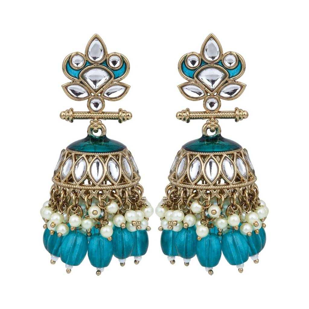 Gold Plated Kundan & Meenakari Jhumka Earrings : S24FAER411TEA