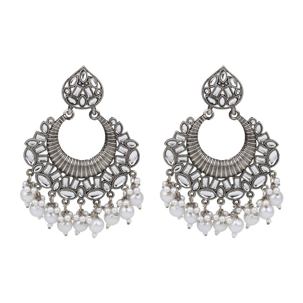 Silver Plated Chandbali With Pearl Drops : S24KCER439SLV