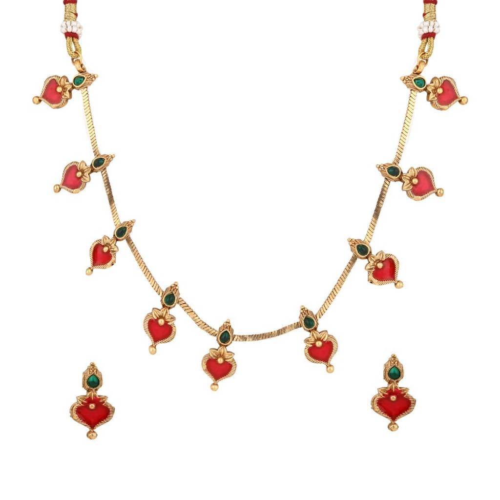 Red Meenakari Floral Alloy Necklace Set : S24FANKS545RED