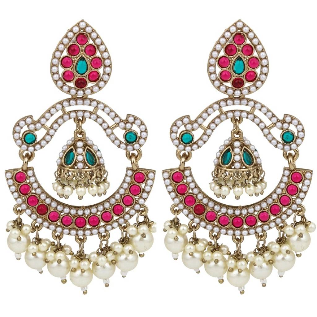 Gold Plated Stone & Beads Chandbali Earring : S24KCER438MLT