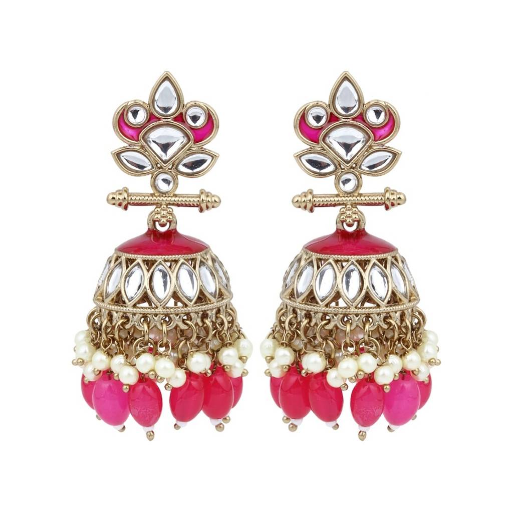 Gold Plated Kundan & Meenakari Jhumka Earrings : S24FAER411PNK