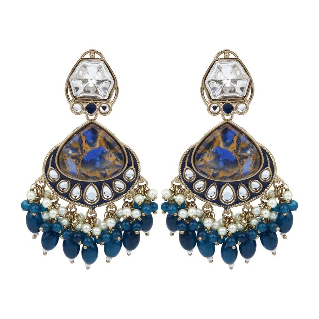 Gold Plated Two Tone Drop Earring : S24FAER405BLU