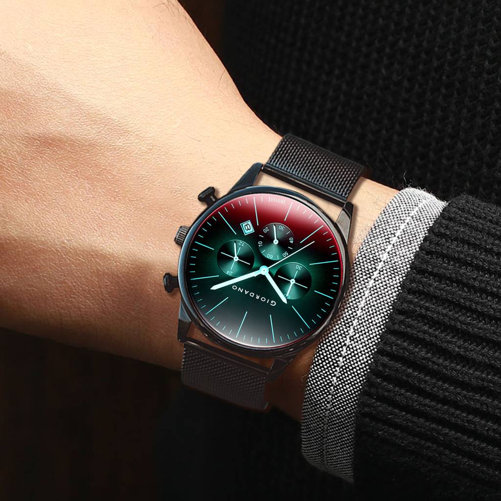 Giordano Formal Chronograph Watch For Men With Round Dial, Mesh Metal Strap, And Date Display : GZ-50183-11