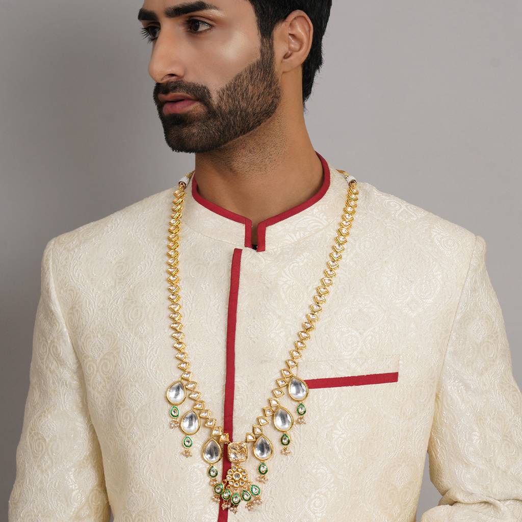 Long Kundan Neckpiece With Mutli Stones For Mens : RRMFEB23-42