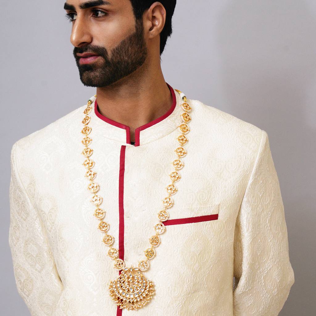 Long Kundan & Pearl Neckpiece For Men : RRMFEB23-46