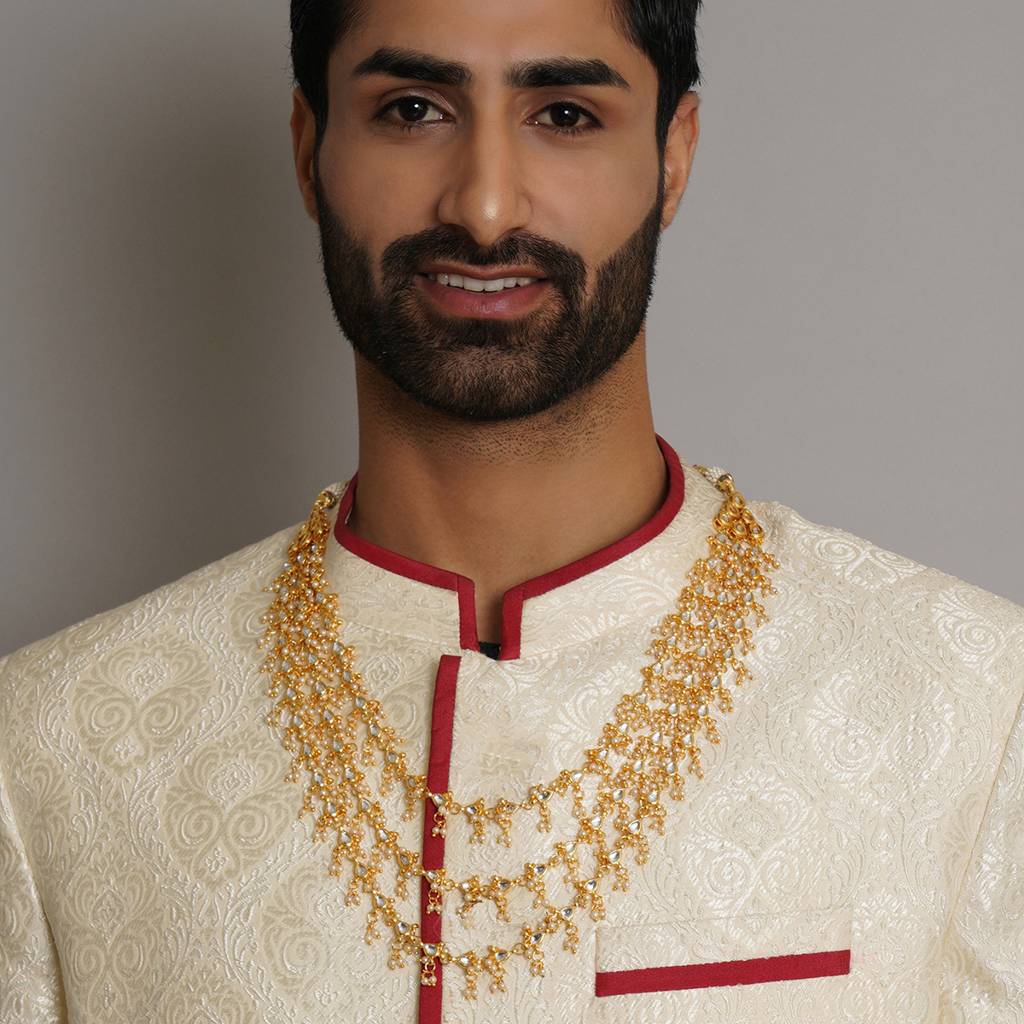 Layered Pearl And Kundan Neckpiece For Mens : RRMFEB23-51