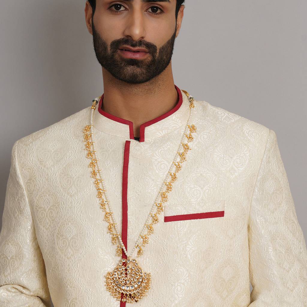 Long Kundan & Pearl Neckpiece For Mens : RRMFEB23-45