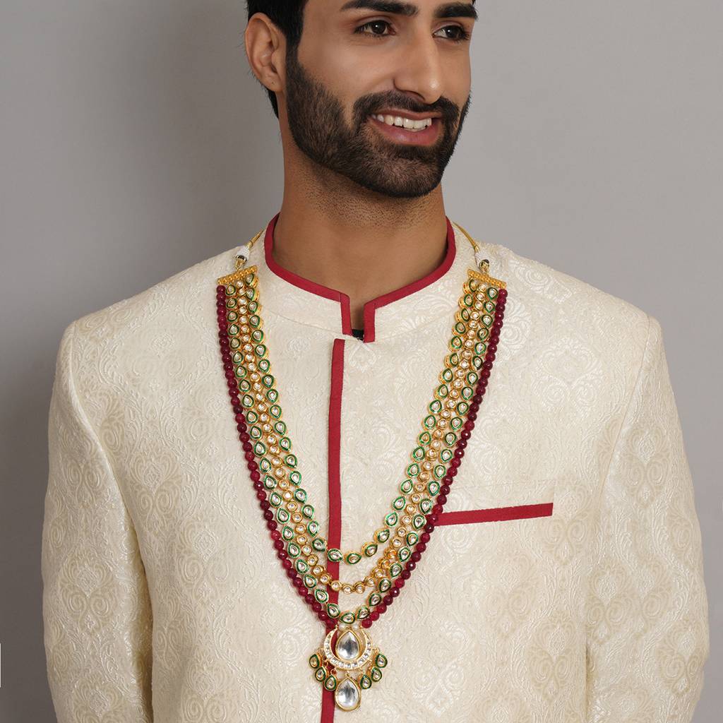 Long Kundan Neckpiece With Mutli Stones With Pendant : RRMFEB23-39