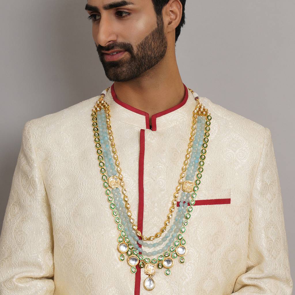 Long Kundan Neckpiece With Mutli Stones & Kundan Drops : RRMFEB23-36