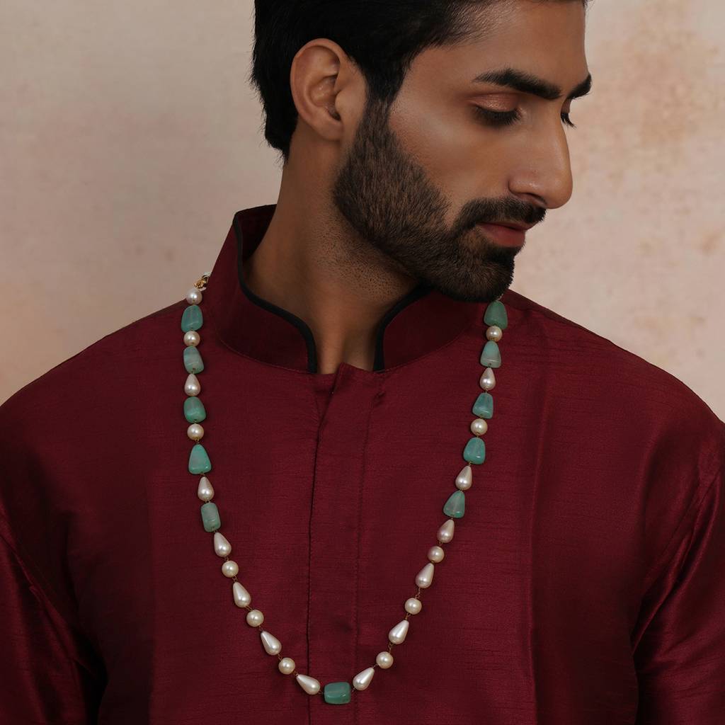 Green And Pearl Neckpiece For Mens : RRMFEB23-18