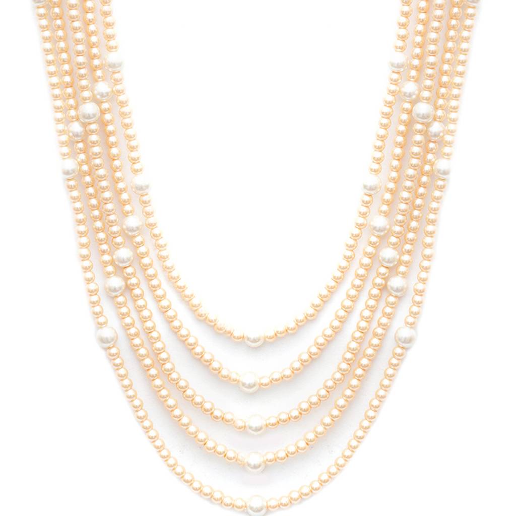 Dual Tone Pearl White & Off White Beaded Layered Nekclace For Men : RRMFEB23-4