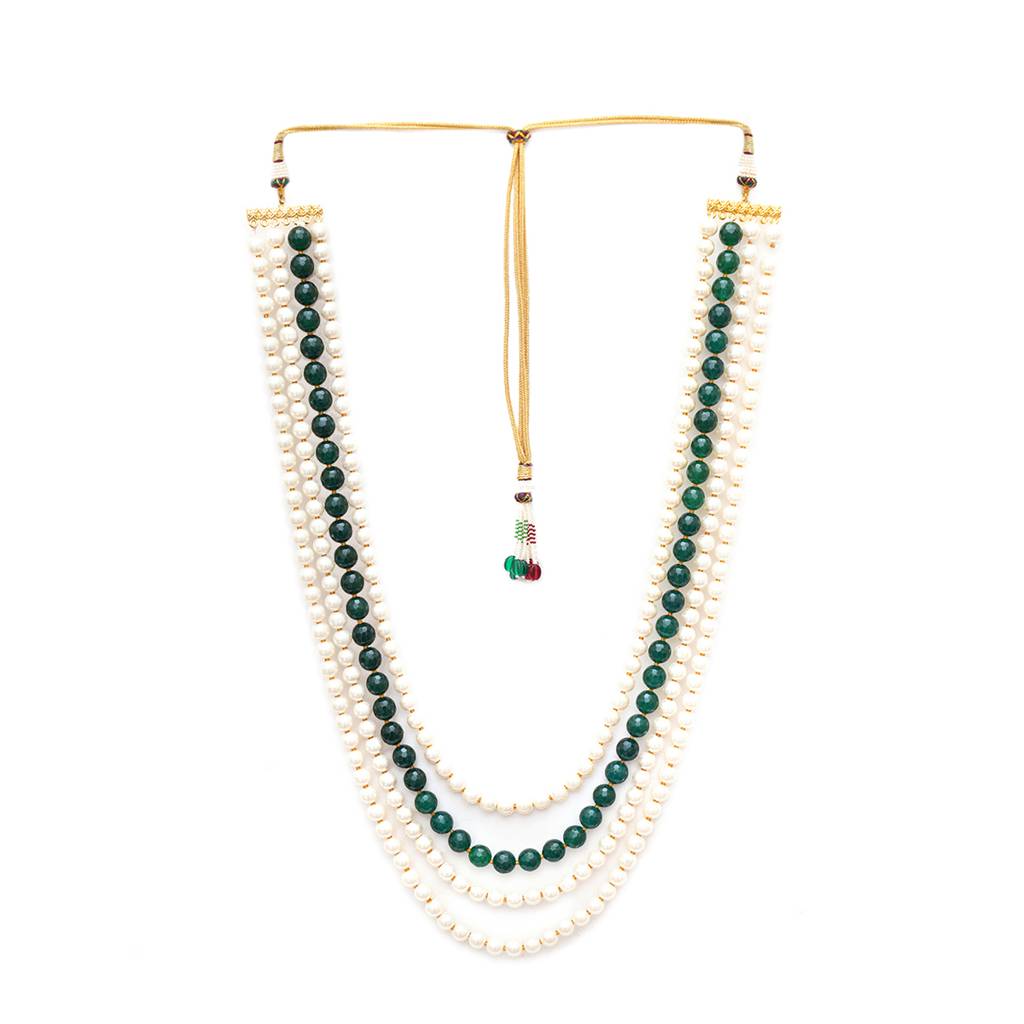 Green And Cream Pearl Layered Neckpiece : RRMFEB23-20