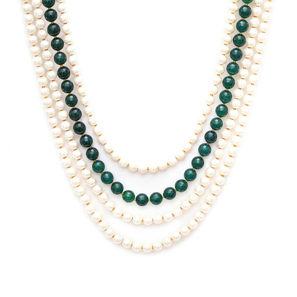 Green And Cream Pearl Layered Neckpiece : RRMFEB23-20