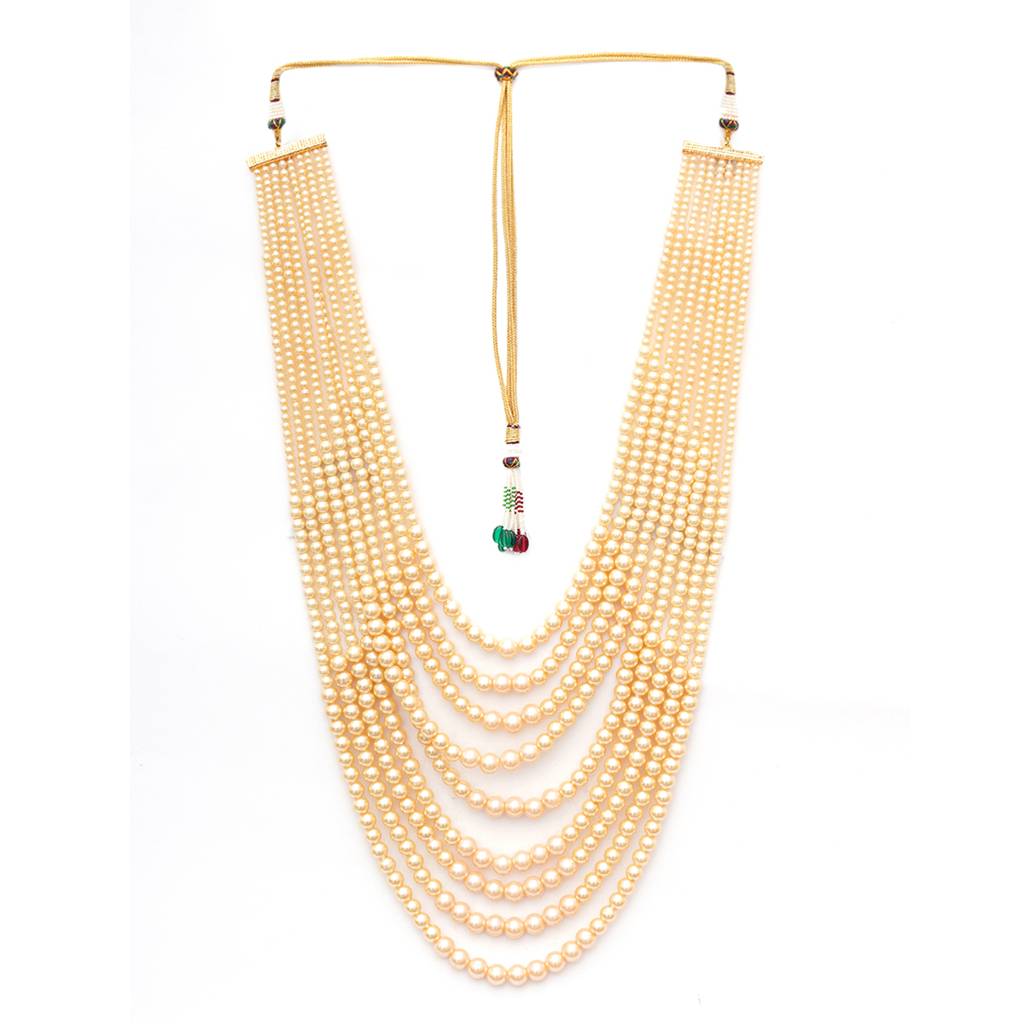 Cream Beaded Layered Necklace For Mens : RRMFEB23-6