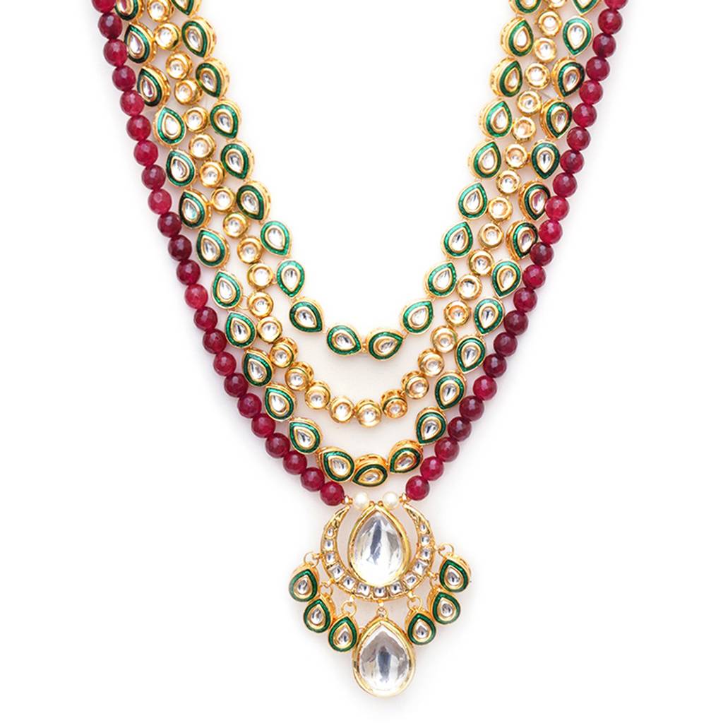Long Kundan Neckpiece With Mutli Stones With Pendant : RRMFEB23-39