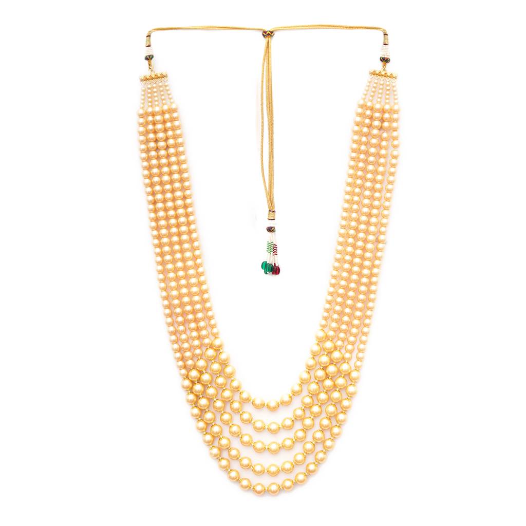 Deep Cream Beaded Layered Necklace For Mens : RRMFEB23-2