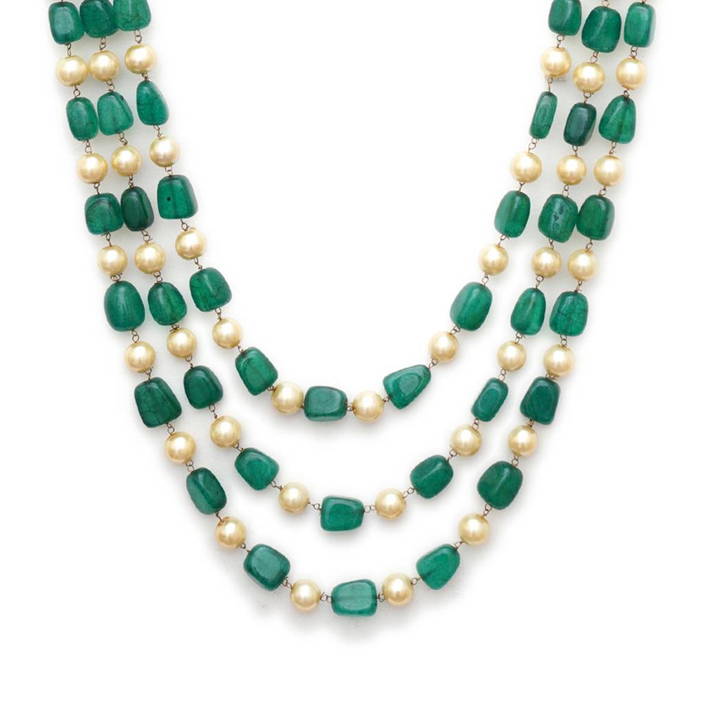 Green And Pearl Three Layered Neckpiece : RRMFEB23-21