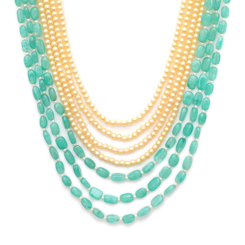 Green And Pearl Six Layered Neckpiece : RRMFEB23-22