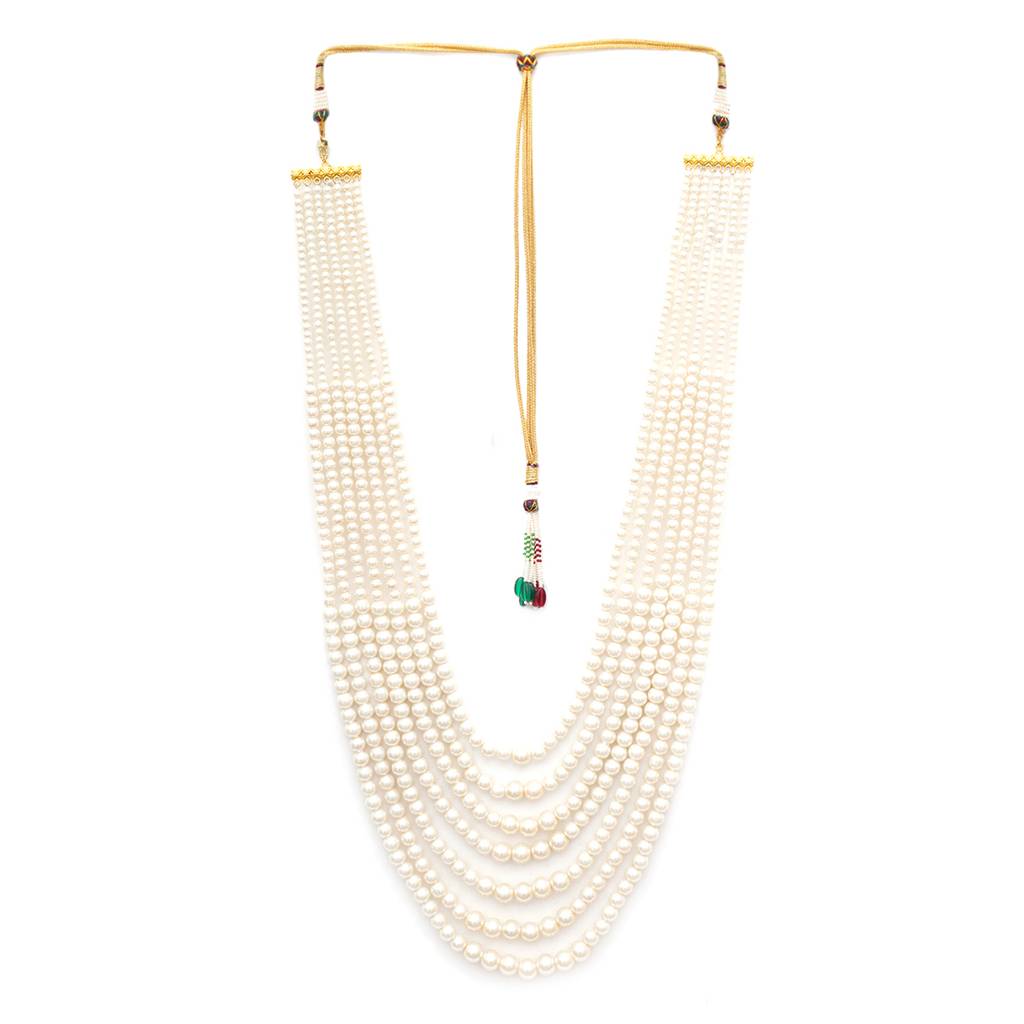 Pearl White Beaded Layered Nekclace For Men : RRMFEB23-3