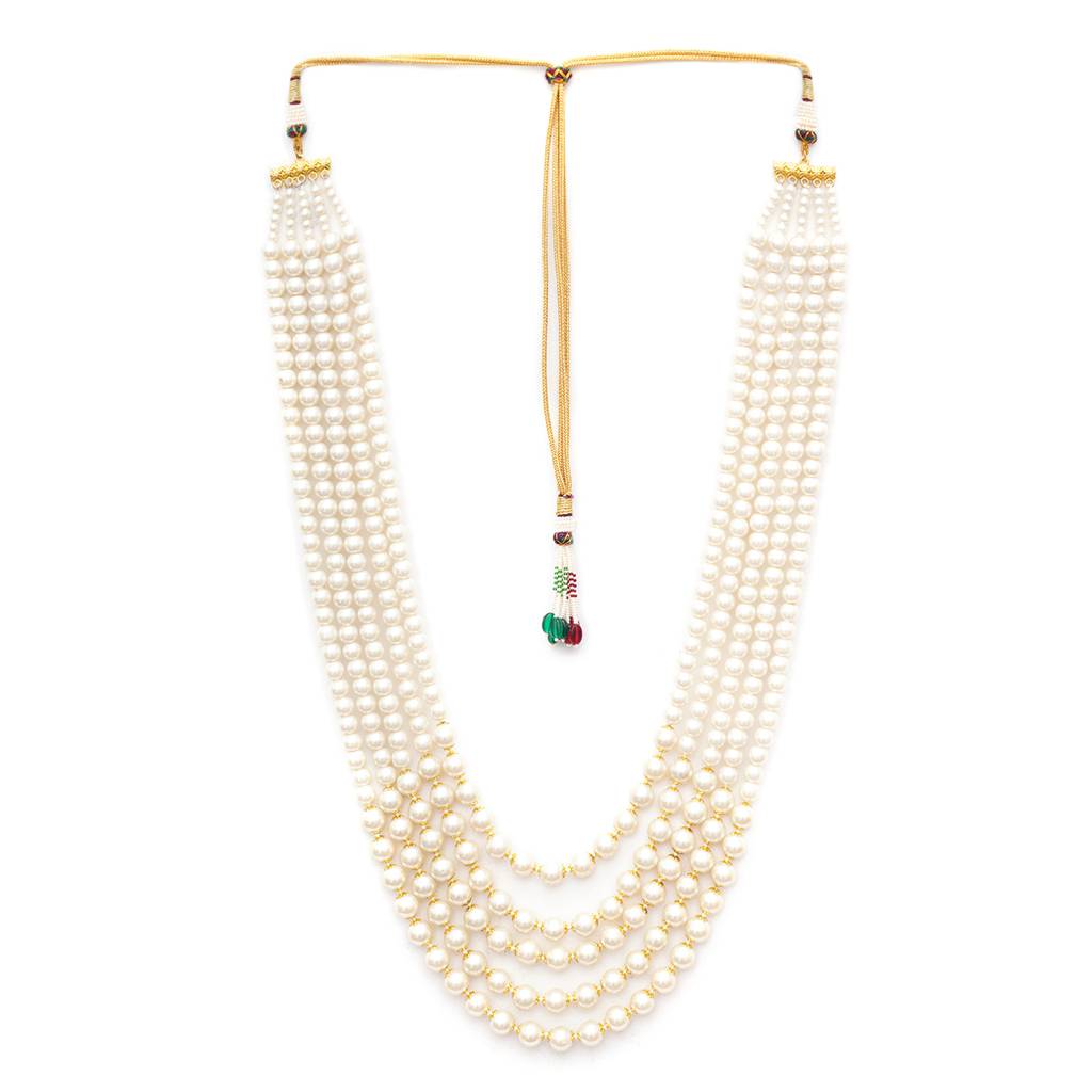White & Golden Beaded Layered Neckpiece : RRMFEB23-8