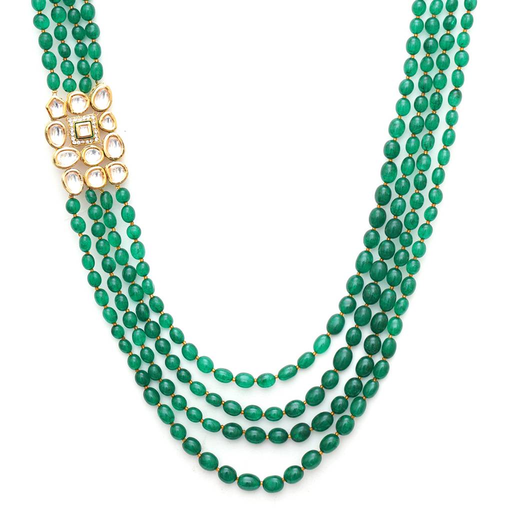 Emerald Layered Neckpiece With Side Kundan Clip : RRMFEB23-29