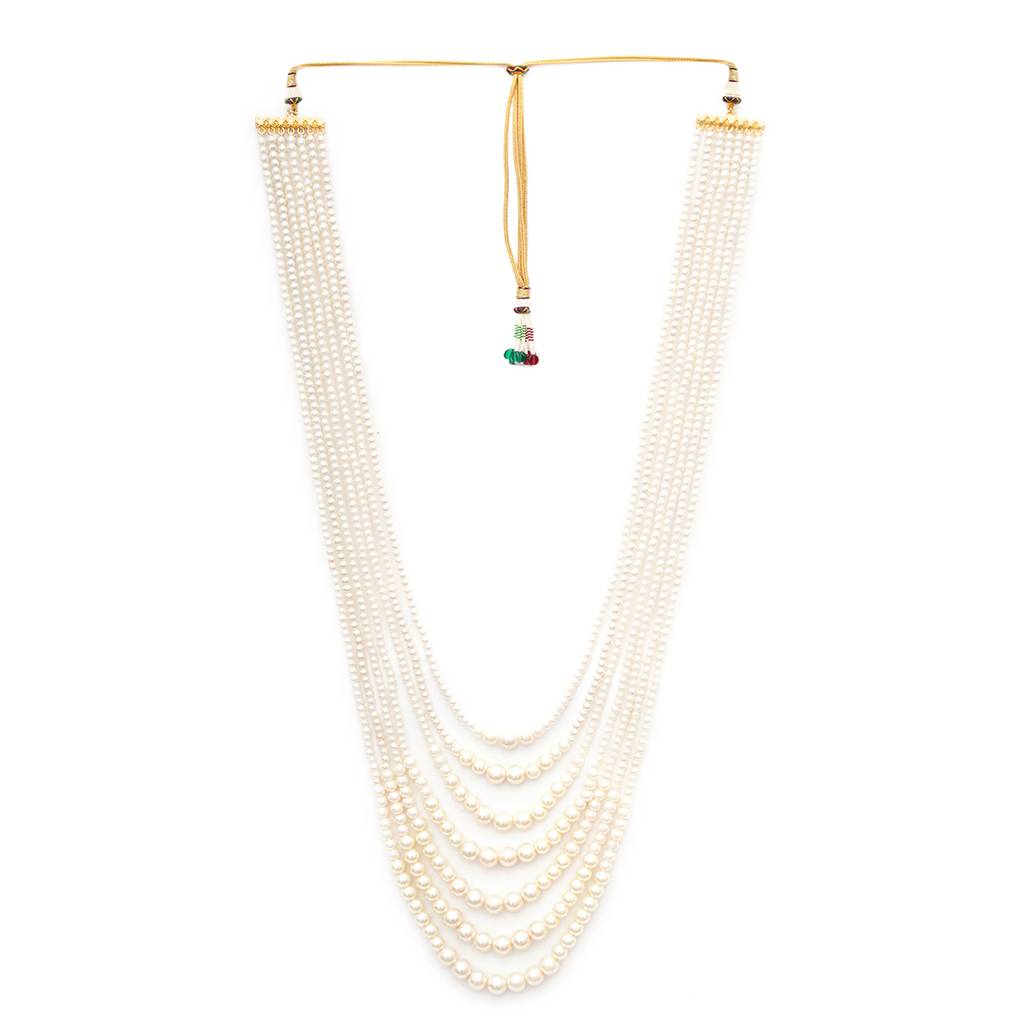 Pearl White Beaded Layered Nekclace For Mens : RRMFEB23-7