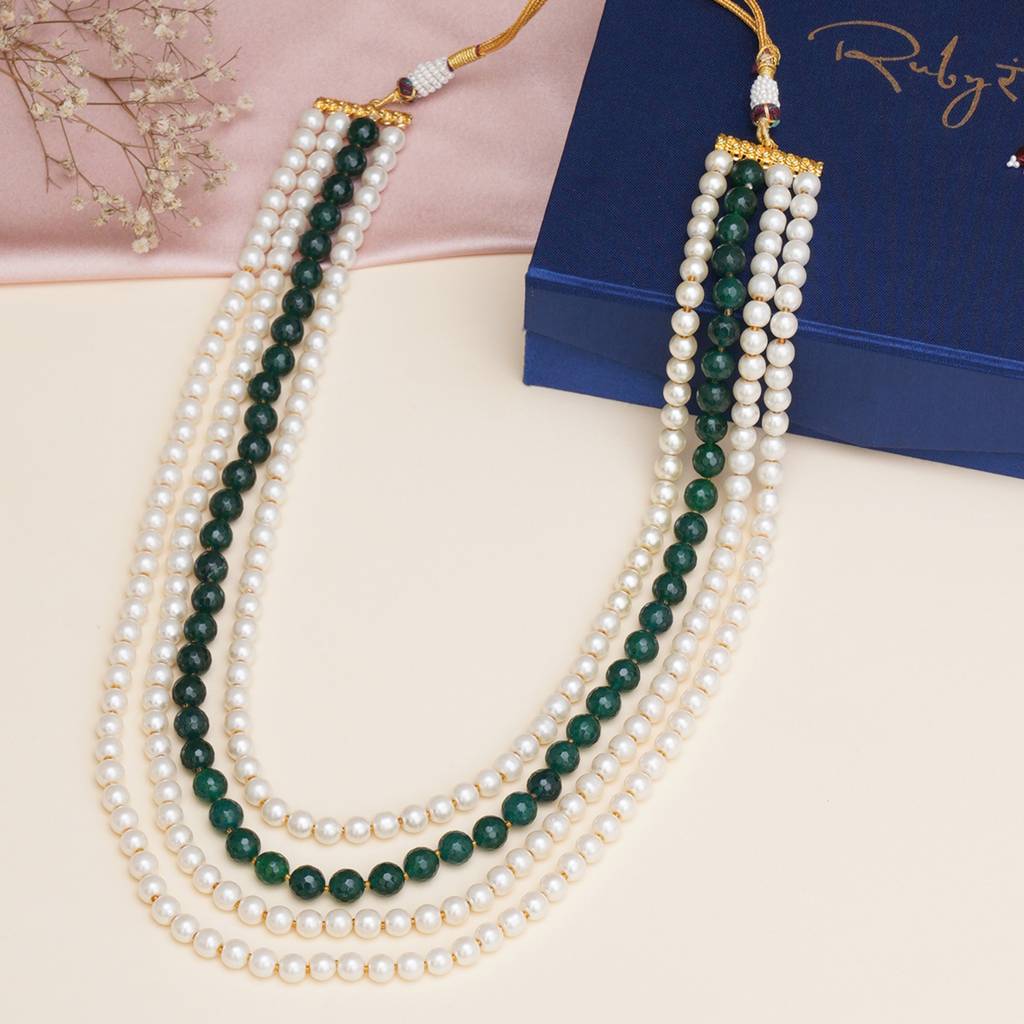 Green And Cream Pearl Layered Neckpiece : RRMFEB23-20