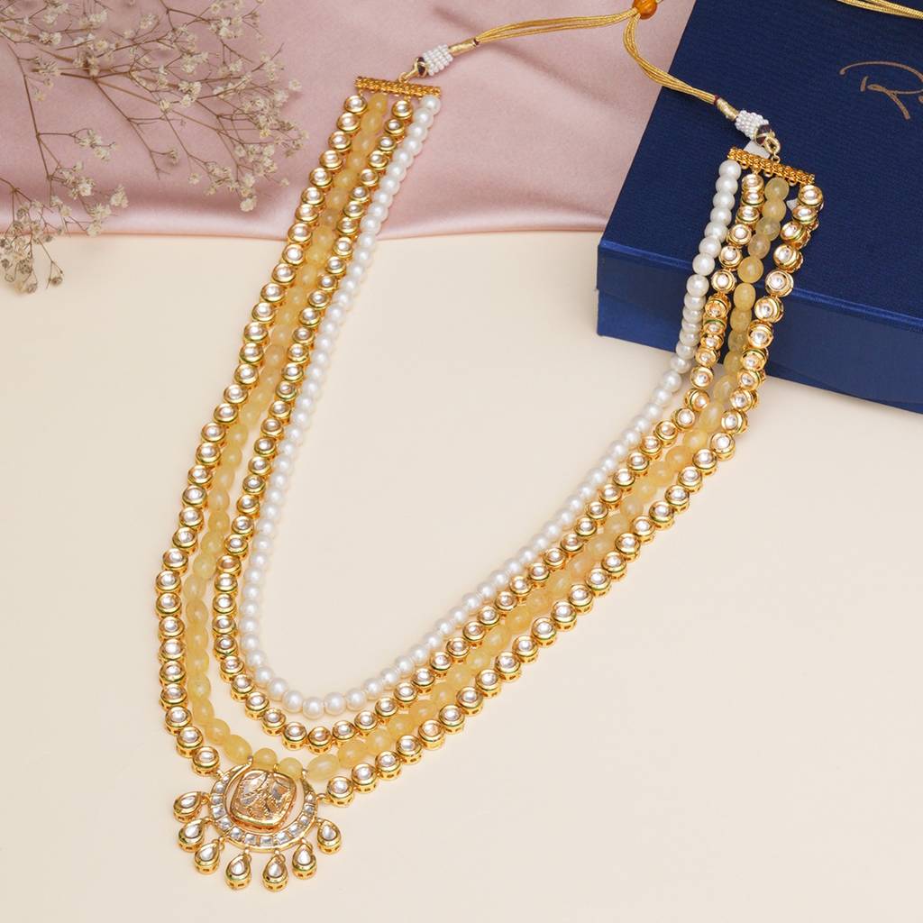 Long Kundan Neckpiece With Pearl Stones : RRMFEB23-40