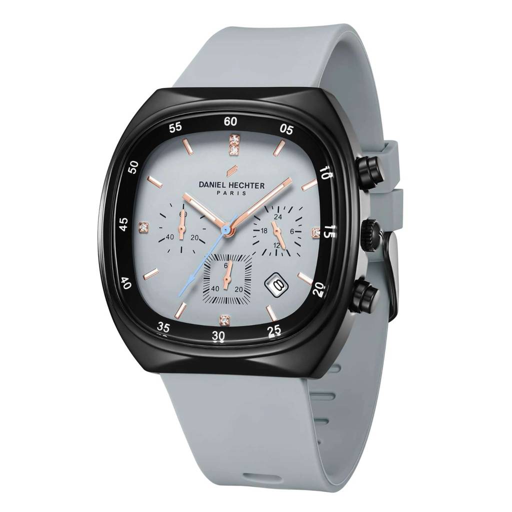 Daniel Hechter Paris Bercy Collection Modern Multi Functional Watch For Men With Square Dial And Silicon Band-Dhm : DHM1001-08