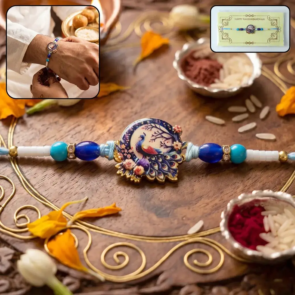 Royal Mughal Peacock Designer Rakhi – Traditional & Stylish : MRR-RAKHI-0017