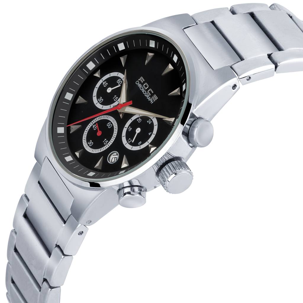 Men'S Chronograph Watch, Silver Case, Black Dial, Metal Strap, 3 Subdials, Date Window, Model Fc109Gsn : FC109GSNBLACK