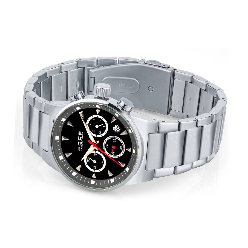 Men'S Chronograph Watch, Silver Case, Black Dial, Metal Strap, 3 Subdials, Date Window, Model Fc109Gsn : FC109GSNBLACK