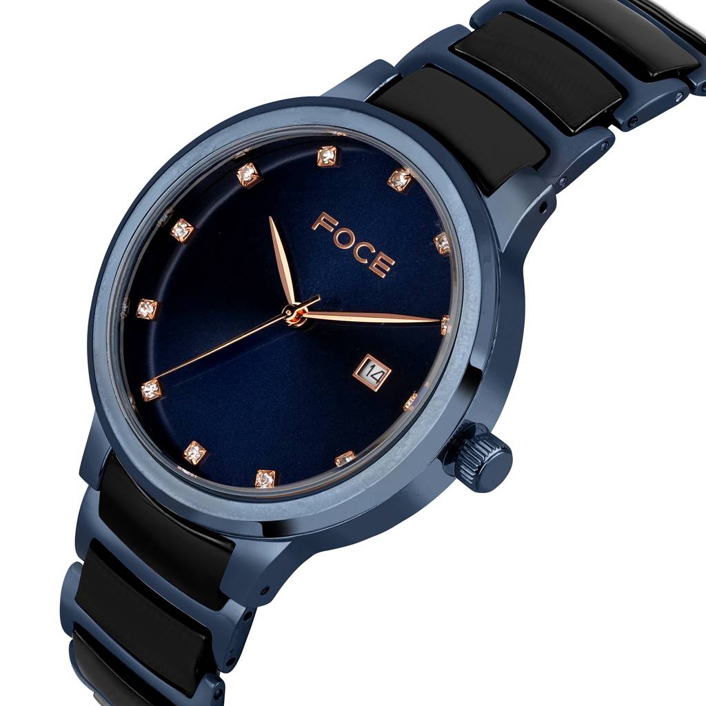 Stainless Steel Wrist Watch For Men, Diamond Studded Dial, Metal/Ceramic Strap, Separate Date, Sapphire Glass, M : FC11648GBL4