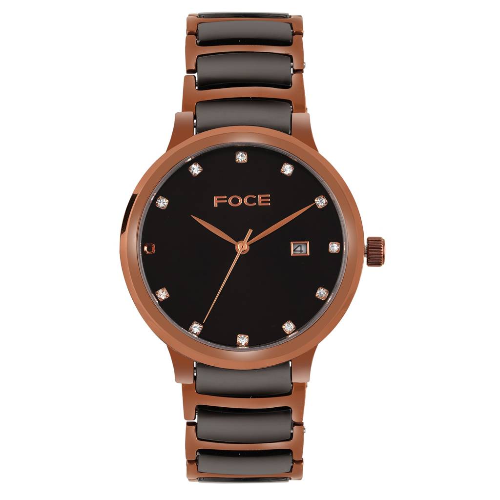 Stainless Steel Wrist Watch For Men, Diamond Studded Dial, Metal/Ceramic Strap, Separate Date, Sapphire Glass, M : FC11648GBR8