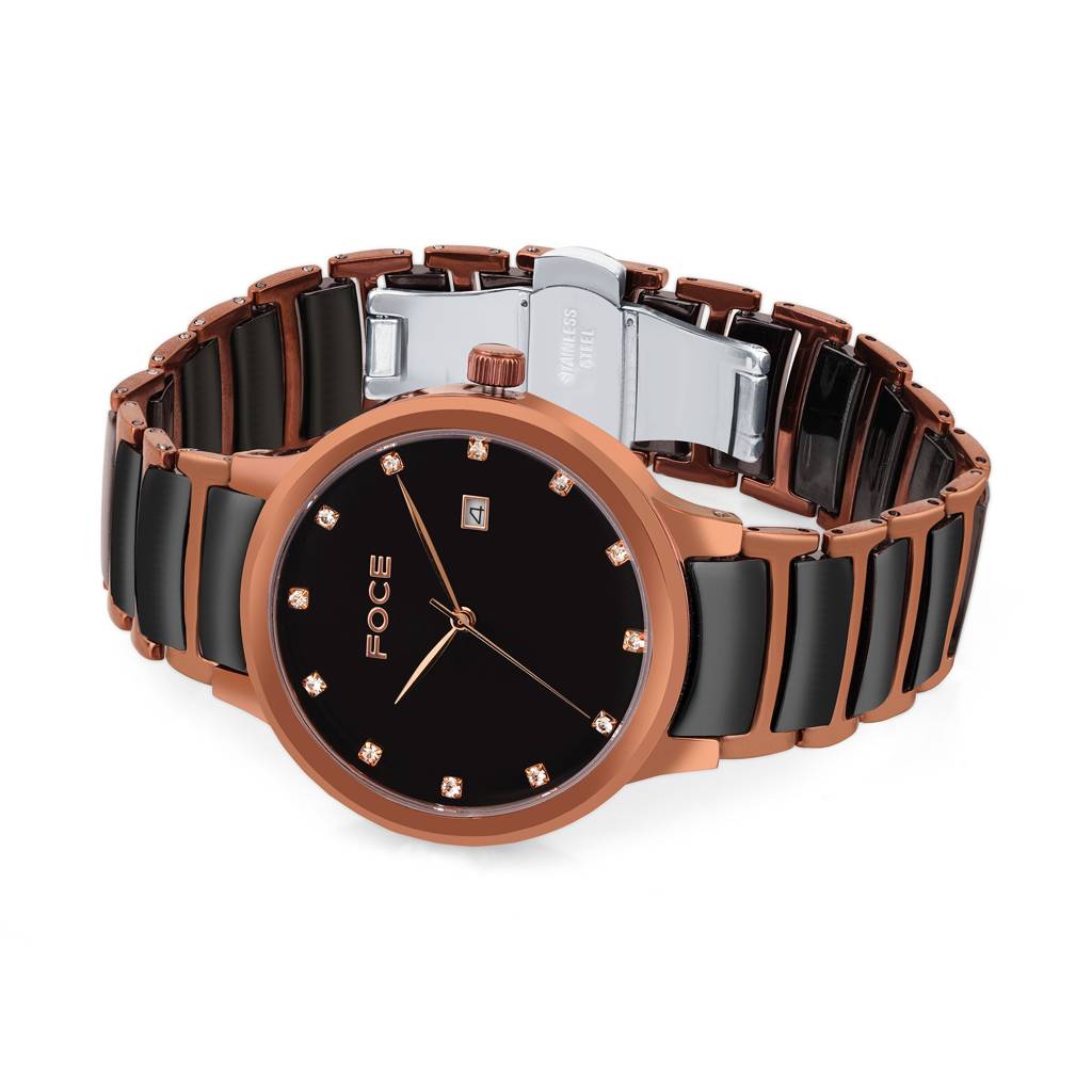 Stainless Steel Wrist Watch For Men, Diamond Studded Dial, Metal/Ceramic Strap, Separate Date, Sapphire Glass, M : FC11648GBR8