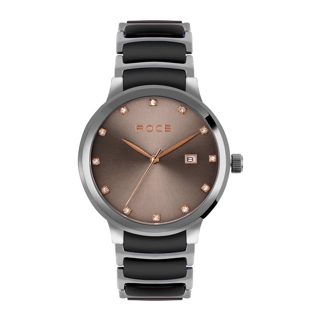 Stainless Steel Wrist Watch For Men, Diamond Studded Dial, Metal/Ceramic Strap, Separate Date, Sapphire Glass, M : FC11648GGR3