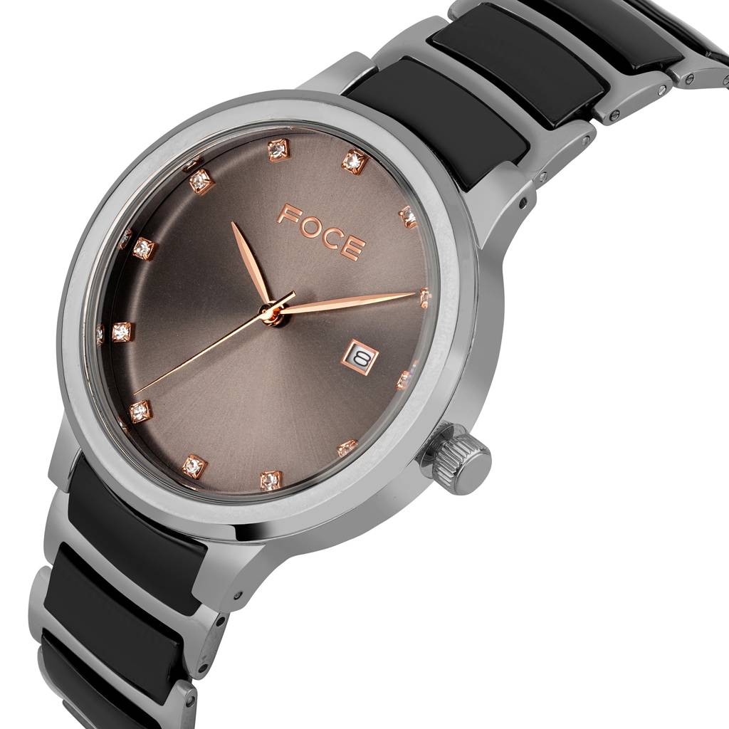 Stainless Steel Wrist Watch For Men, Diamond Studded Dial, Metal/Ceramic Strap, Separate Date, Sapphire Glass, M : FC11648GGR3