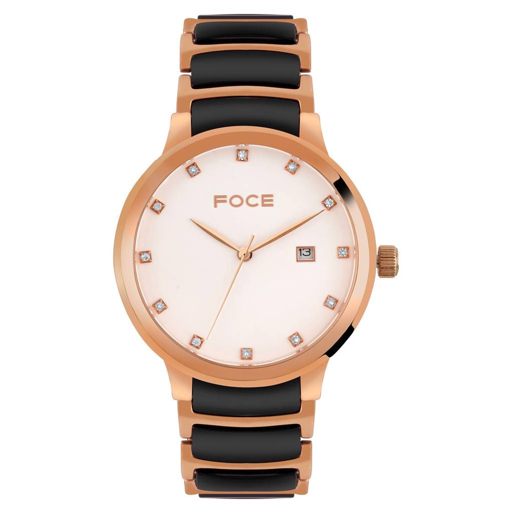 Stainless Steel Wrist Watch For Men, Diamond Studded Dial, Metal/Ceramic Strap, Separate Date, Sapphire Glass, M : FC11648GRG1