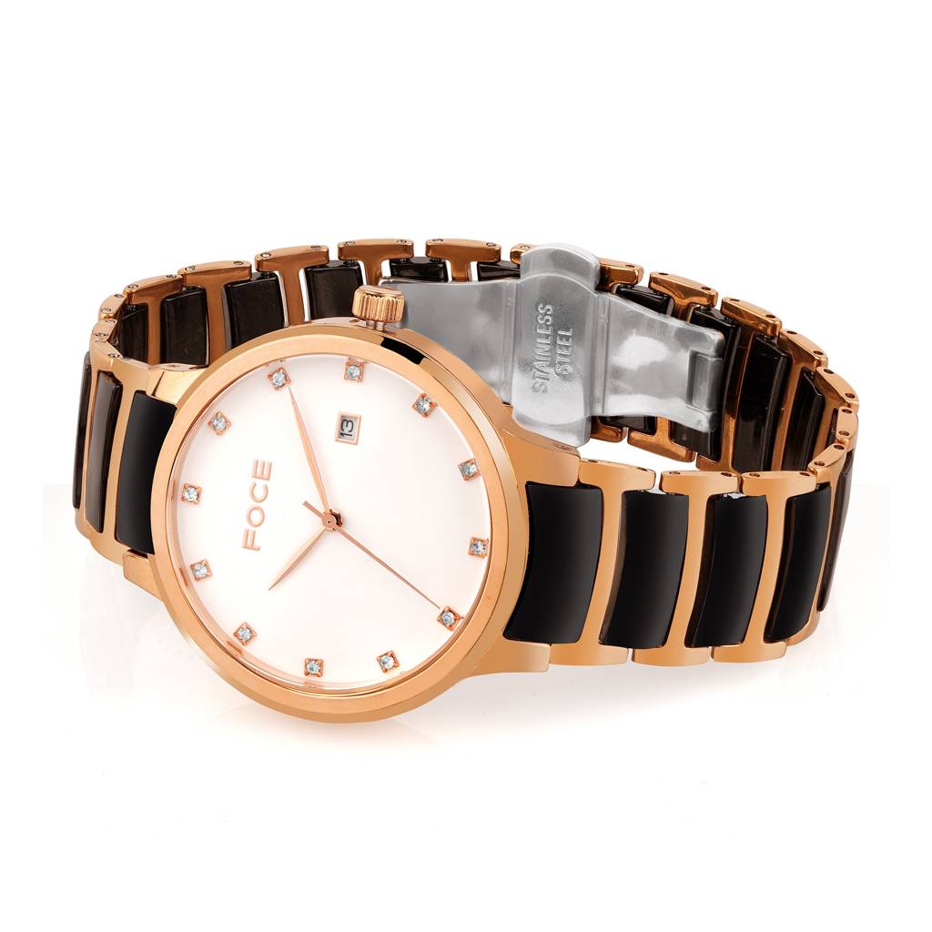 Stainless Steel Wrist Watch For Men, Diamond Studded Dial, Metal/Ceramic Strap, Separate Date, Sapphire Glass, M : FC11648GRG1