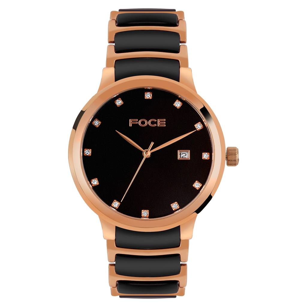 Stainless Steel Wrist Watch For Men, Diamond Studded Dial, Metal/Ceramic Strap, Separate Date, Sapphire Glass, M : FC11648GRG8