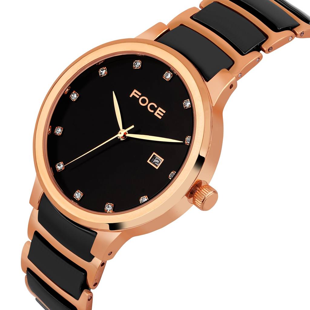 Stainless Steel Wrist Watch For Men, Diamond Studded Dial, Metal/Ceramic Strap, Separate Date, Sapphire Glass, M : FC11648GRG8